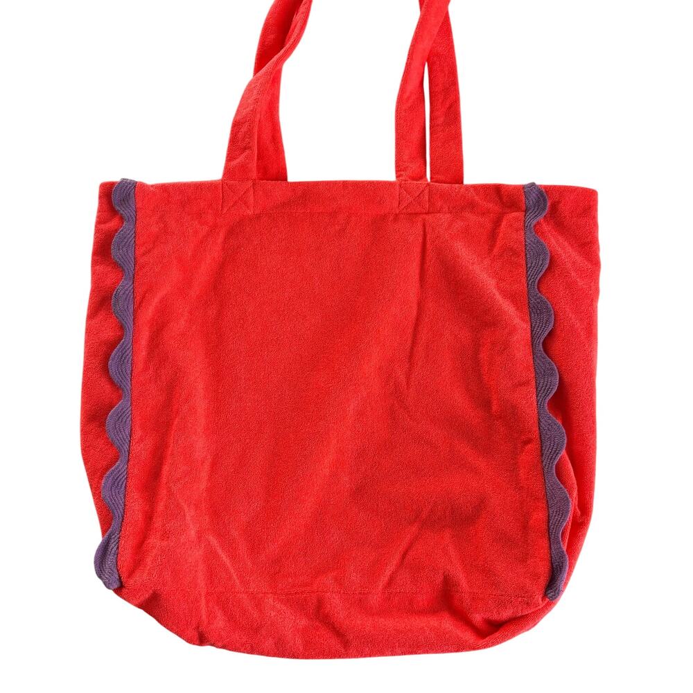 Sundress Neon Coral & Purple Trim Terrycloth Beach Vacation Tote Bag - Picture 6 of 6